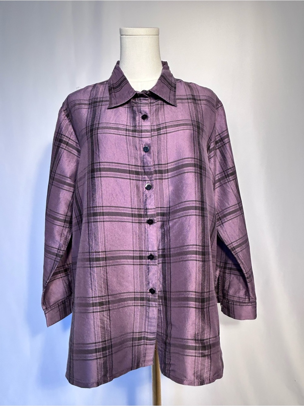 Coldwater Creek Purple Plaid Button-Front Shirt